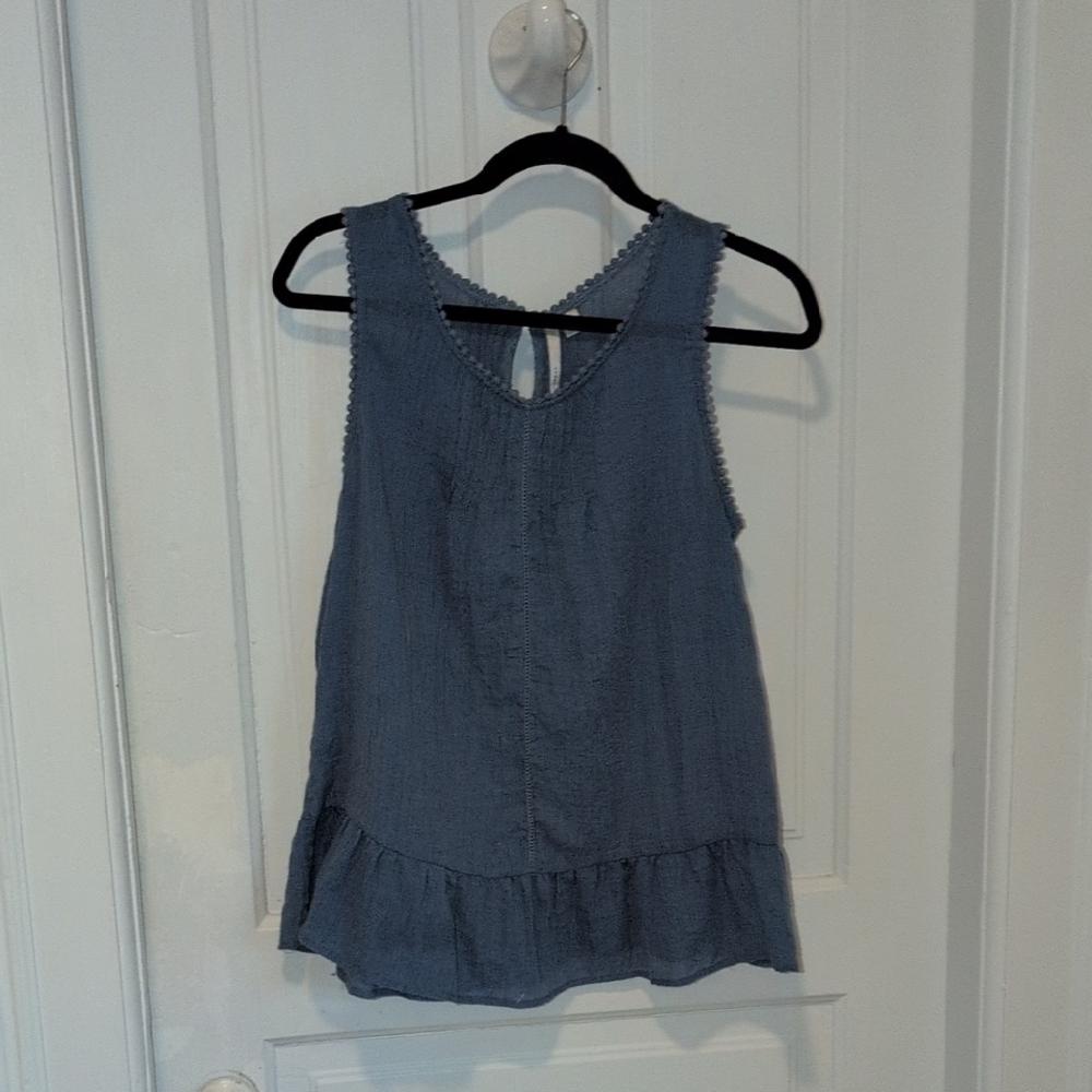 LC Lauren Conrad Blue Sleeveless Ruffle Hem Tank